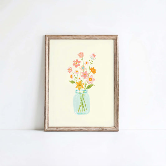 Hand-Drawn Pastel Bouquet in Mason Jar