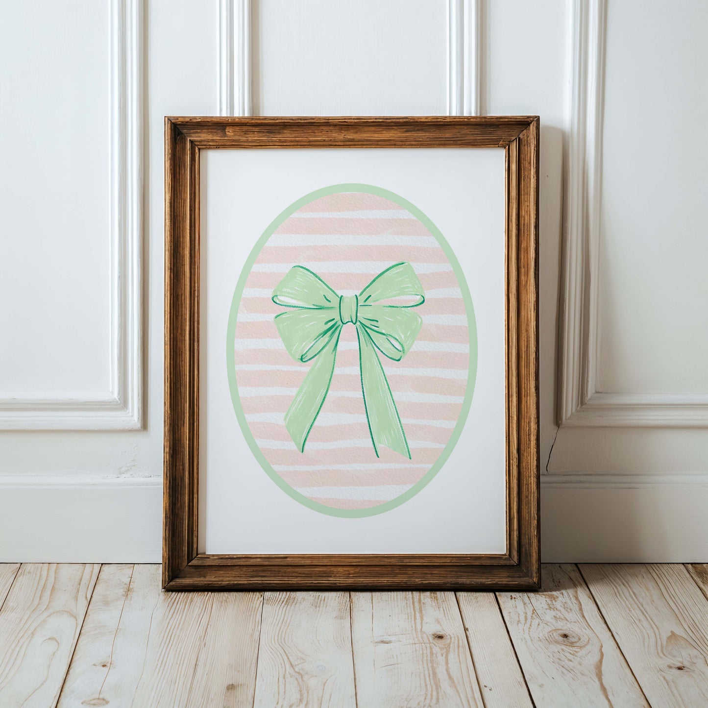 Preppy Green Bow Nursery Print