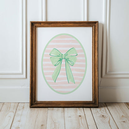 Preppy Green Bow Nursery Print